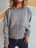 Round Neck Half Zip Long Sleeve Sweater - Trendsi - Flyclothing LLC
