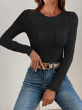 Textured Round Neck Long Sleeve Top - Trendsi - Flyclothing LLC