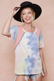 BiBi Tie Dye Printed Cotton Color Block T-Shirt - Trendsi - Flyclothing LLC