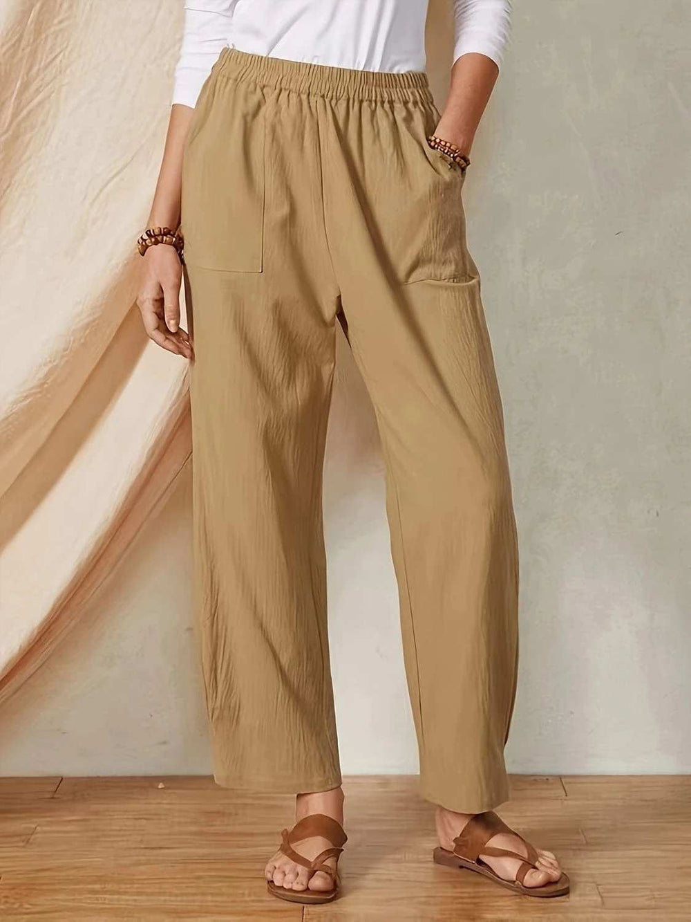 Full Size Elastic Waist Pants with Pockets - Trendsi - Flyclothing LLC
