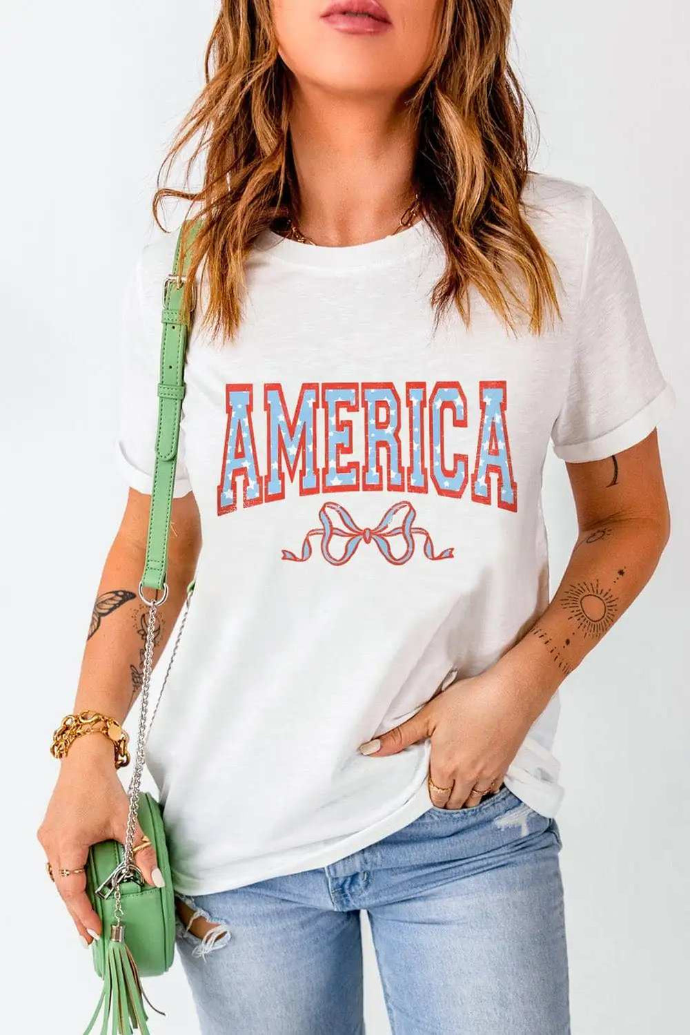 AMERICA Round Neck Short Sleeve T-Shirt - Trendsi - Flyclothing LLC