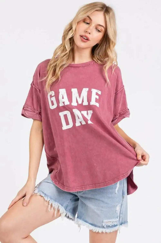 Mittoshop GAME DAY Round Neck Short Sleeve T-Shirt - Trendsi - Flyclothing LLC