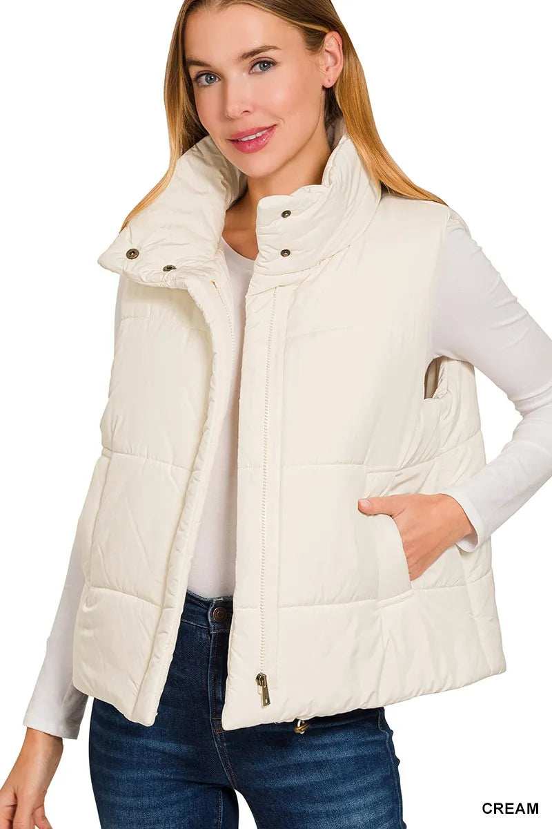 Zenana High Neck Zip-Up Vest Coat - Trendsi - Flyclothing LLC