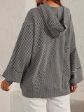 Slit Drawstring Striped Long Sleeve Hoodie - Trendsi - Flyclothing LLC