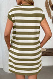 Contrast Striped Round Neck Short Sleeve Mini Dress - Trendsi - Flyclothing LLC