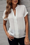 Full Size Notched Short Sleeve Blouse - Trendsi - Flyclothing LLC