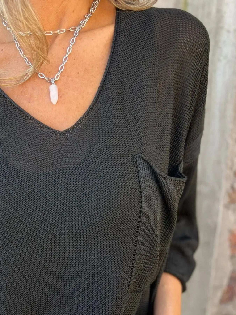 Full Size Casual V-Neck Knit Sweater Plus Size - Trendsi - Flyclothing LLC