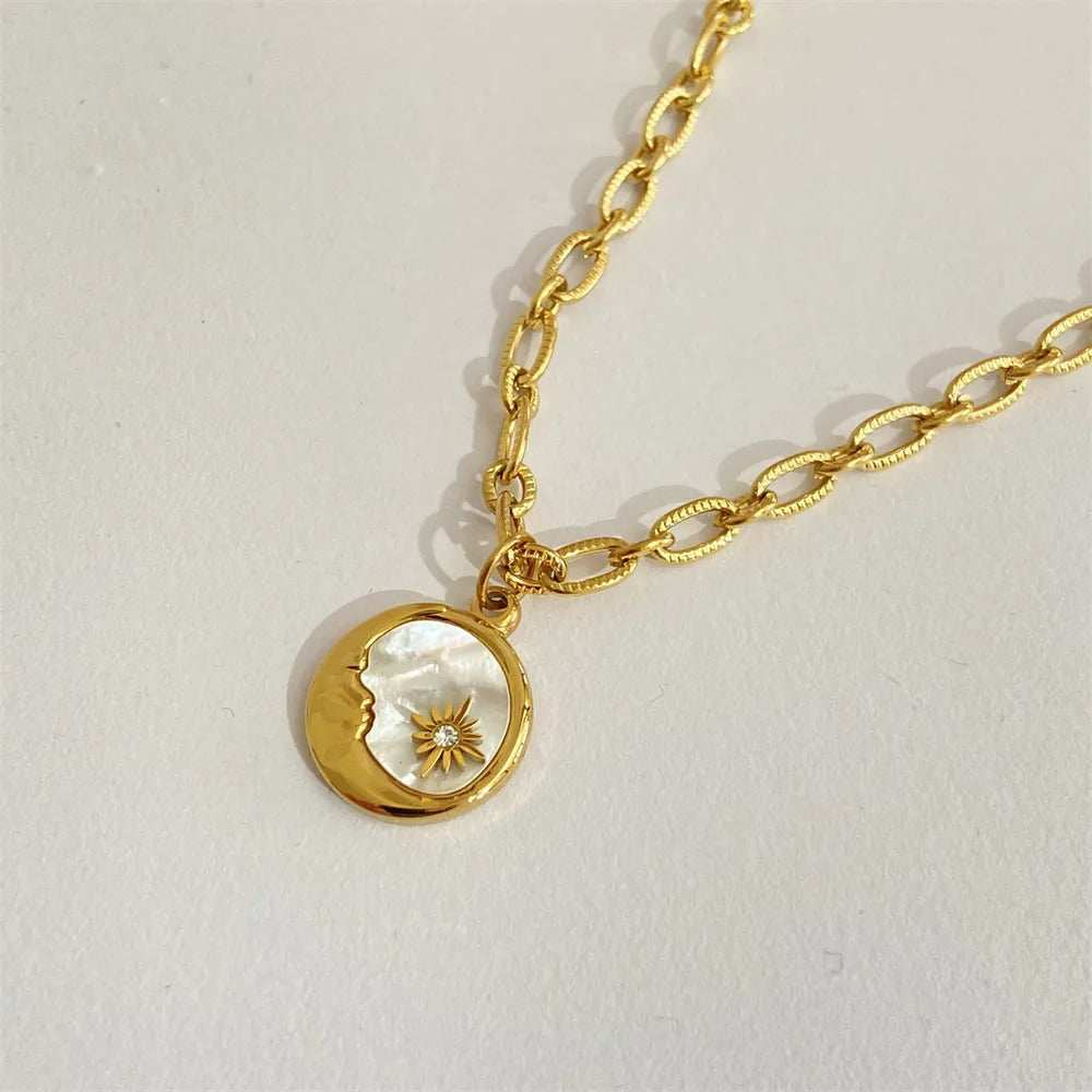 Titanium Steel Sun & Moon Necklace - Trendsi - Flyclothing LLC