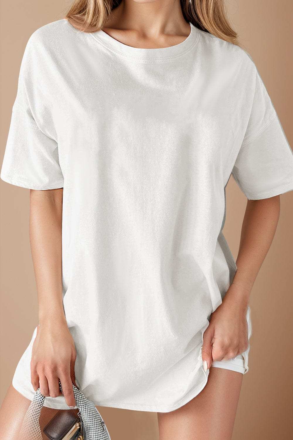Round Neck Short Sleeve T-Shirt - Trendsi - Flyclothing LLC