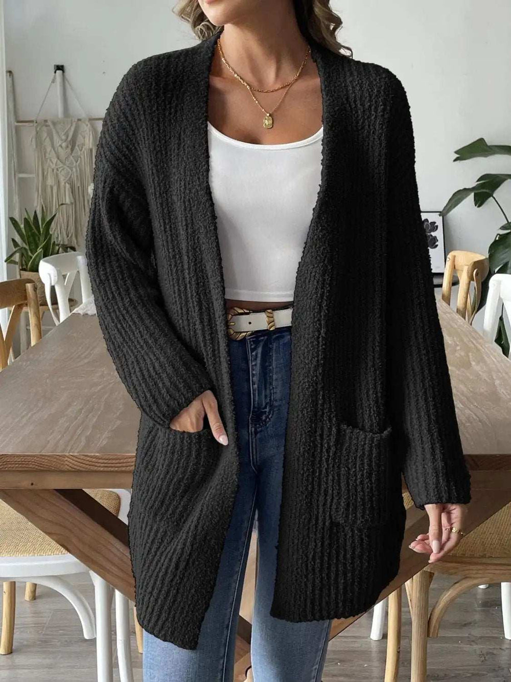 Open Front Long Sleeve Cardigan - Trendsi - Flyclothing LLC