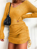 Full Size Ribbed Knit Drawstring Bodycon Sweater Dress Plus Size - Trendsi - Flyclothing LLC
