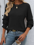 Ribbed Round Neck Long Sleeve T-Shirt - Trendsi - Flyclothing LLC