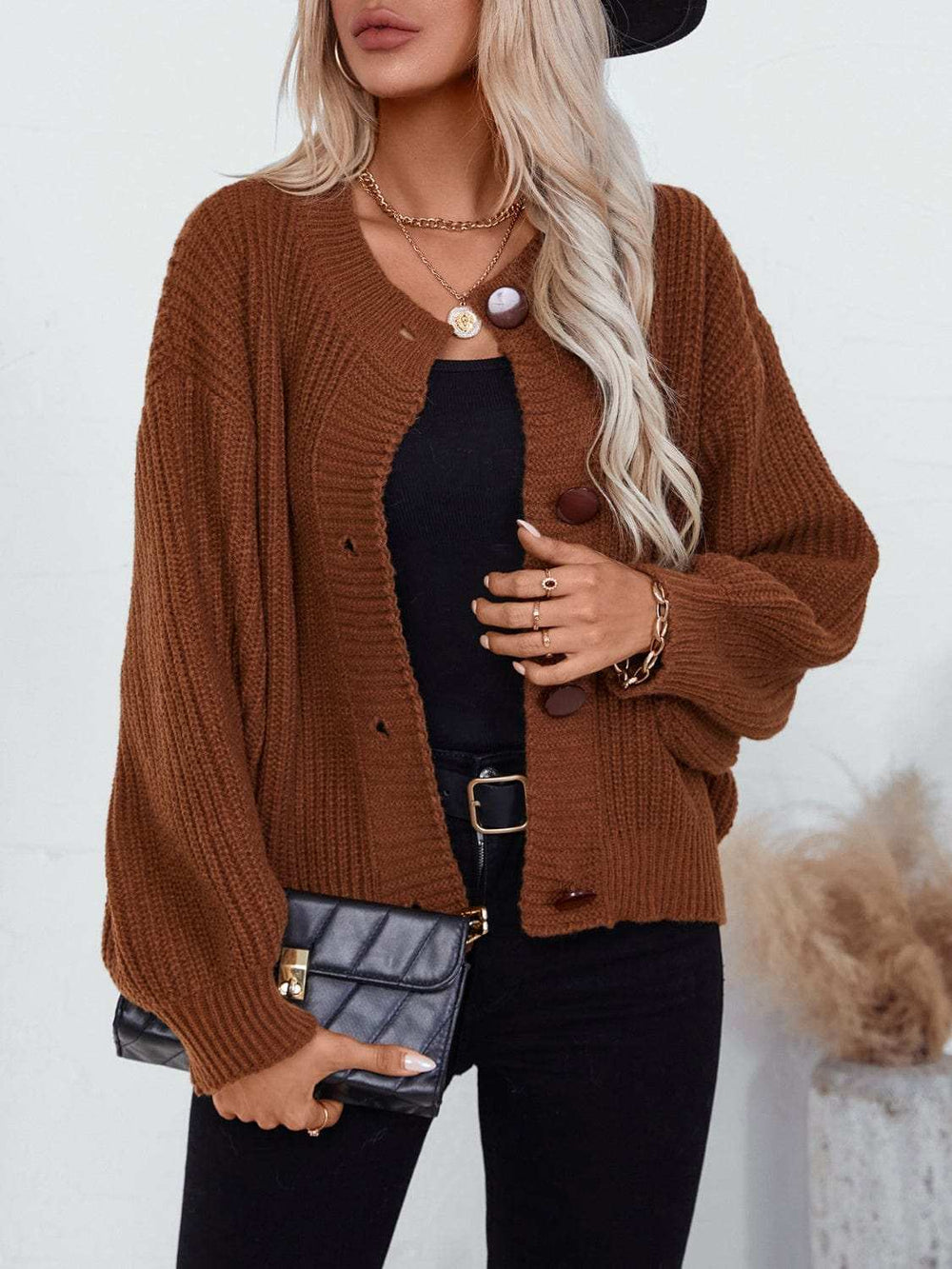 Button Down Long Sleeve Cardigan - Trendsi - Flyclothing LLC