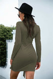 Tied Round Neck Long Sleeve Mini Dress - Trendsi - Flyclothing LLC