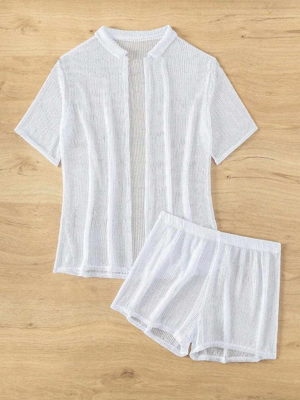 Open Front Half Sleeve Top and Shorts Cover Up Set - Trendsi - Flyclothing LLC