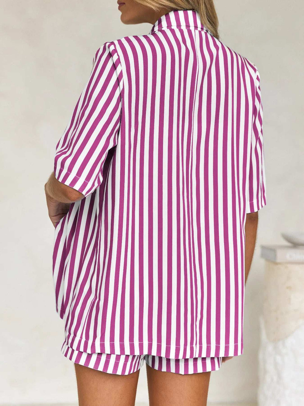 Striped Button Up Shirt and Shorts Set - Trendsi - Flyclothing LLC