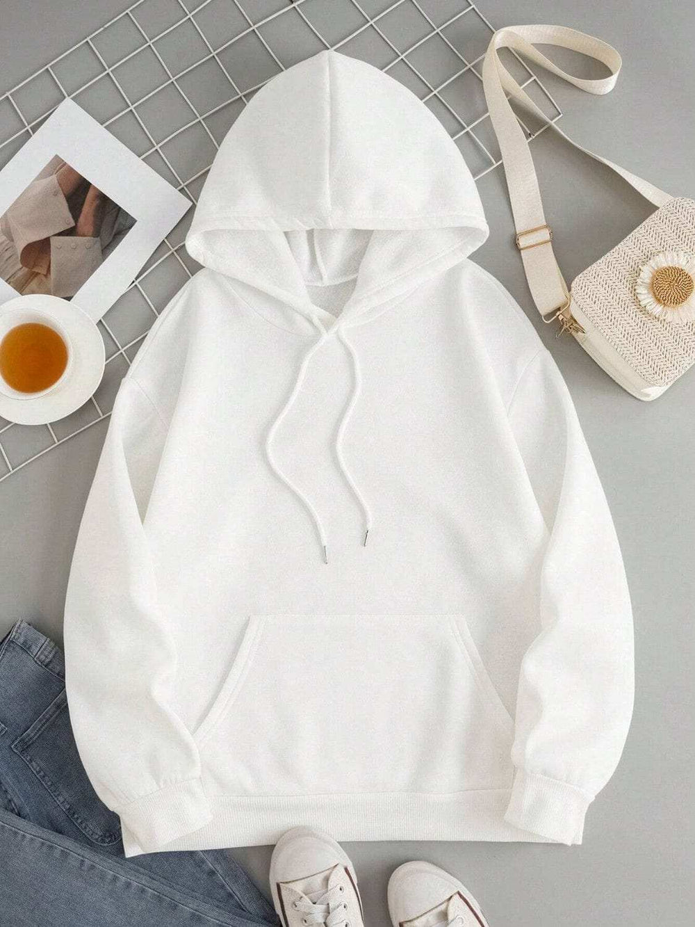 Drawstring Dropped Shoulder Hoodie - Trendsi - Flyclothing LLC