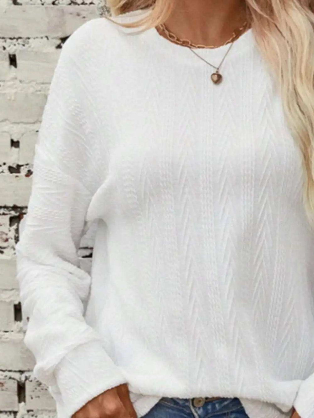 Textured Round Neck Long Sleeve T-Shirt - Trendsi - Flyclothing LLC