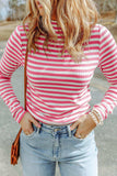 Striped Mock Neck Long Sleeve Top - Trendsi - Flyclothing LLC