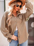Textured Button Up Long Sleeve Shacket - Trendsi - Flyclothing LLC