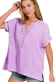 Zenana Washed Double Gauze 3/4 Button Henley Neck Shirt - Trendsi - Flyclothing LLC