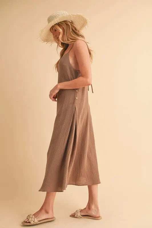 Aemi+Co Side Button Midi Cami Dress - Trendsi - Flyclothing LLC