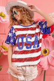 BiBi American Flag Theme USA Lettering Sequin Top - Trendsi - Flyclothing LLC