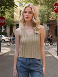 Cable-Knit V-Neck Knit Tank - Trendsi - Flyclothing LLC