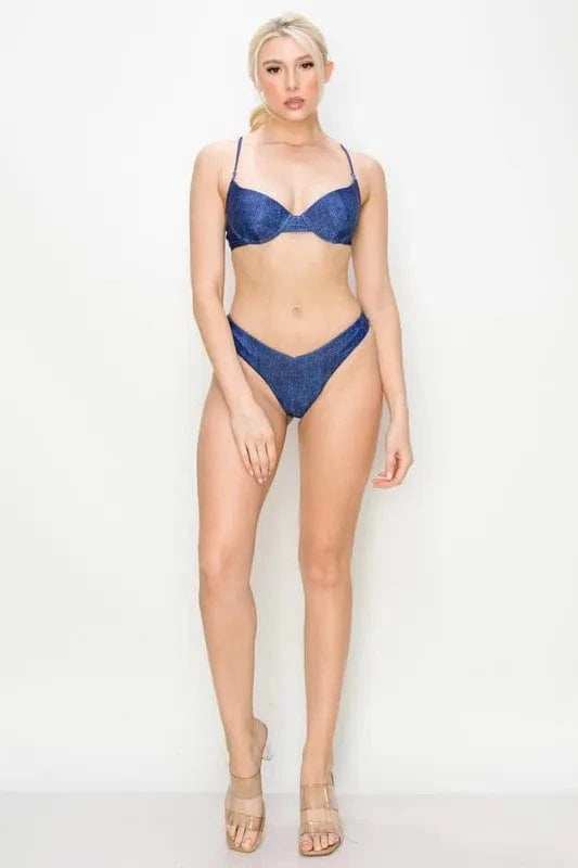 And The Why Denim Print Simple Bikini Swimsuits - Trendsi - Flyclothing LLC