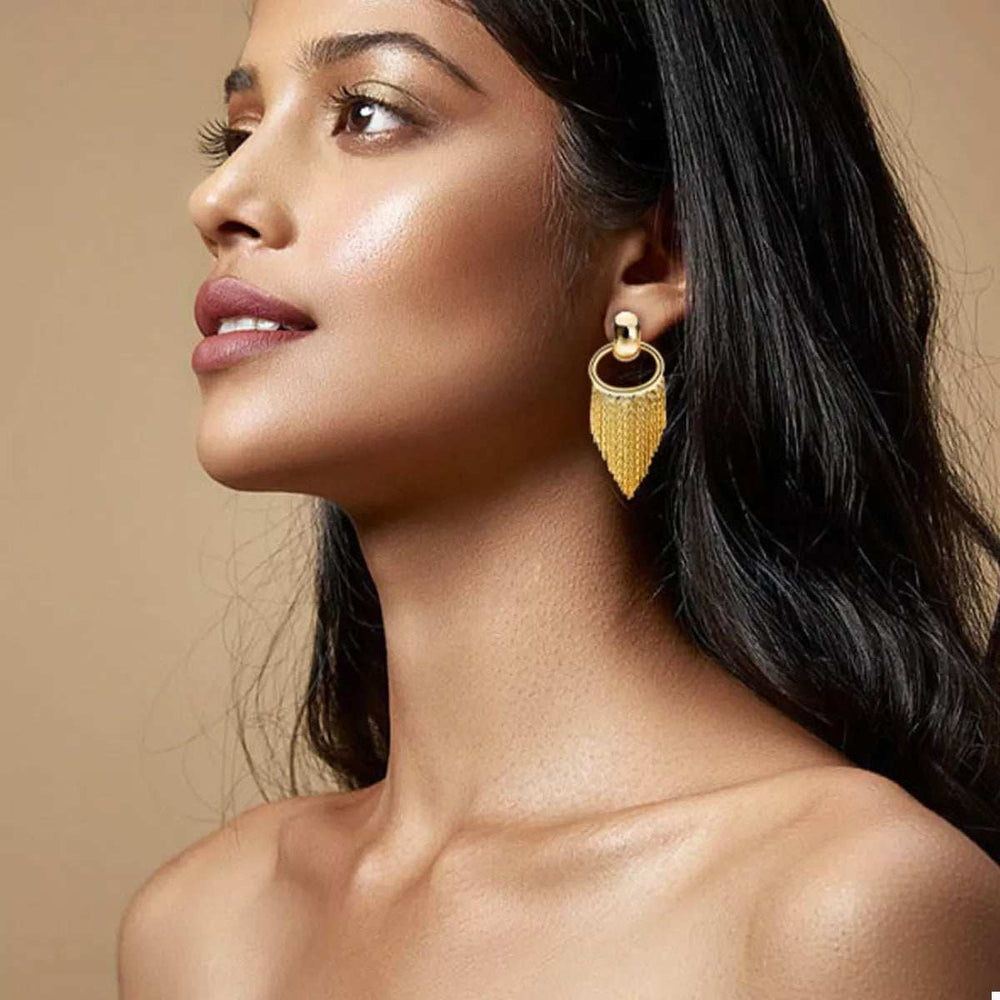 18K Gold-Plated Fringe Chain Earrings - Trendsi - Flyclothing LLC