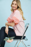 Umgee Striped Mixed Puff Sleeve Blouse - Trendsi - Flyclothing LLC