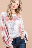 BiBi Tie Dye Print Terry Top With Puff Sleeves - Trendsi - Flyclothing LLC