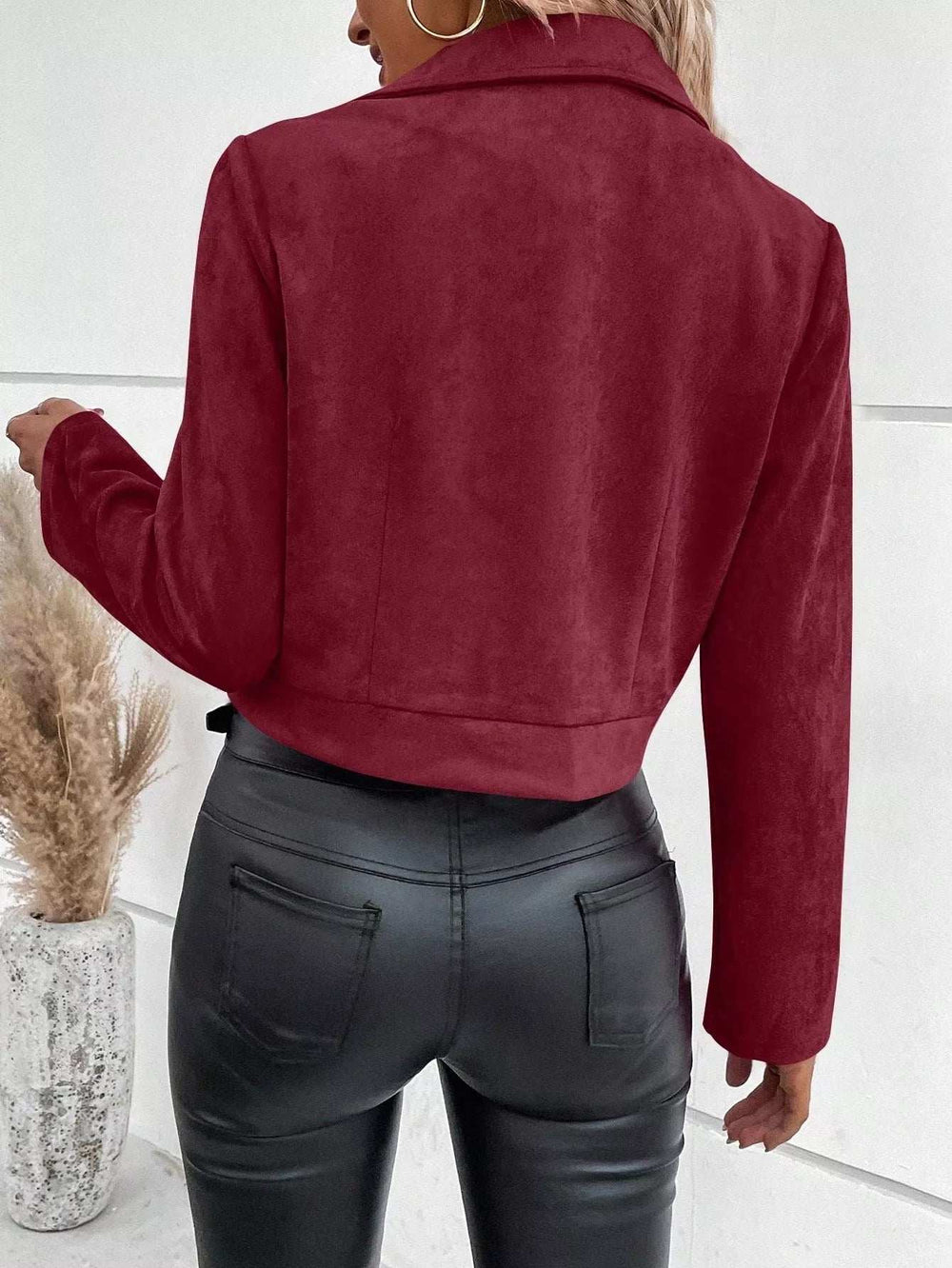 Suede Moto Jacket with Zip Detail - Trendsi - Flyclothing LLC