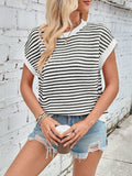 Lovelet Striped Round Neck Cap Sleeve Sweater - Trendsi - Flyclothing LLC