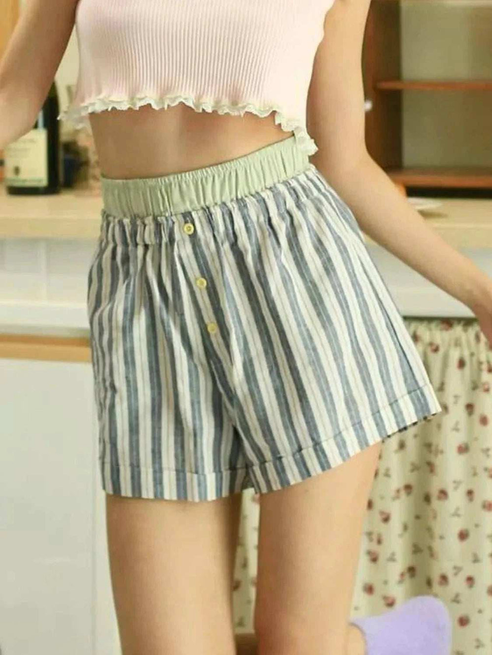 Striped Elastic Waist Shorts - Trendsi - Flyclothing LLC