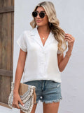 Button Up Collared Neck Short Sleeve Shirt - Trendsi - Flyclothing LLC