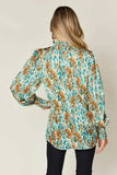 Double Take Full Size Printed Smocked Long Sleeve Blouse - Trendsi - Flyclothing LLC
