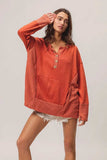BiBi French Terry Knit Side Block Buttoned Henley Top - Trendsi - Flyclothing LLC