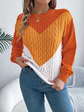 Contrast Round Neck Long Sleeve Sweater - Trendsi - Flyclothing LLC