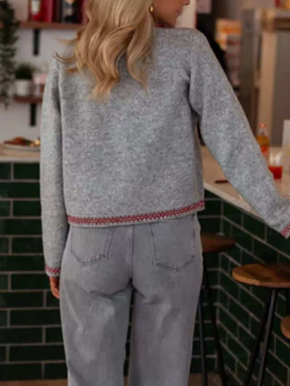 Contrast Trim Button Up Cardigan - Trendsi - Flyclothing LLC