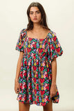 BiBi Floral Print Puff Square Neck Dress - Trendsi - Flyclothing LLC