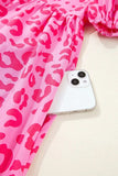 Leopard Tie Front Puff Sleeve Dress - Trendsi - Flyclothing LLC