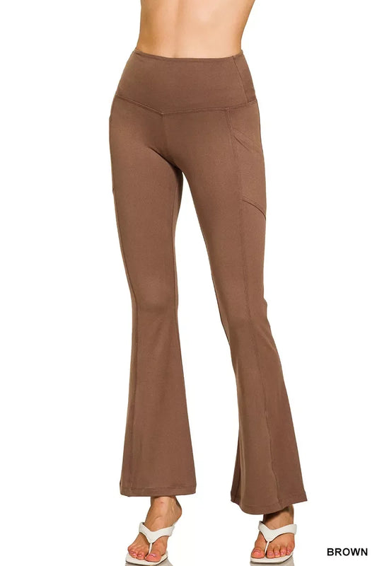 Zenana Brushed Dty Microfiber Flare Pants - Trendsi - Flyclothing LLC
