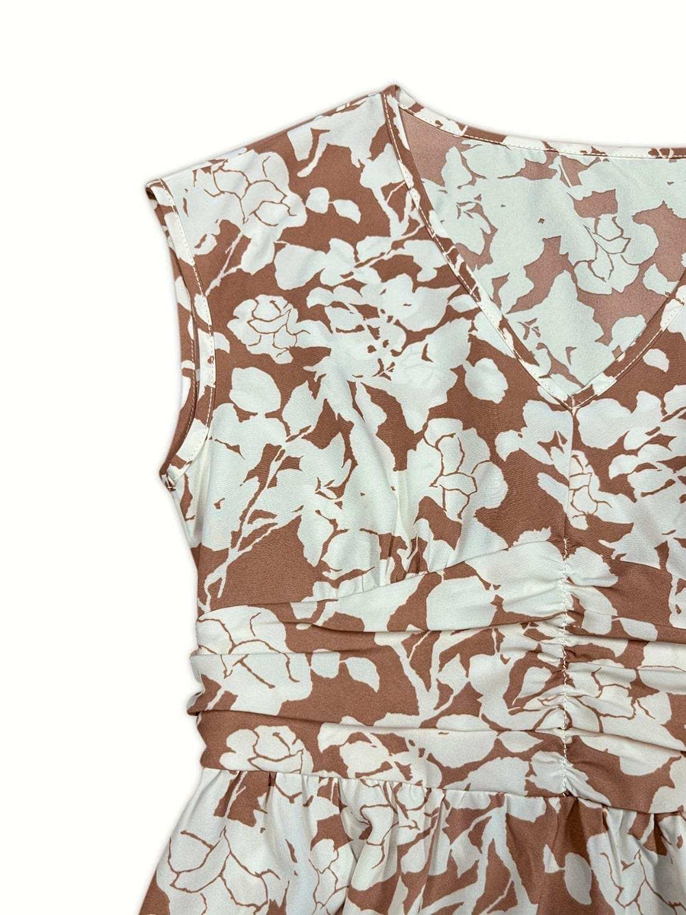 Printed V-Neck Cap Sleeve Midi Dress - Trendsi - Flyclothing LLC