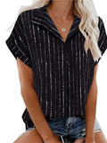 Collared Neck Short Sleeve Blouse - Trendsi - Flyclothing LLC