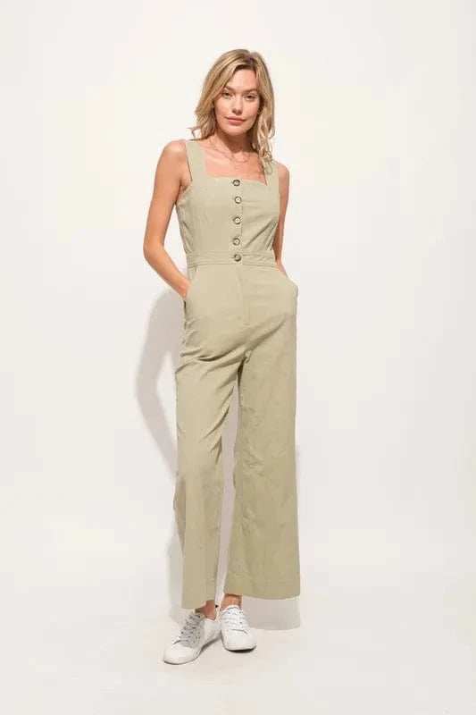 And The Why Square Neck Button Down Cropped Wide Leg Jumpsuit - Trendsi - Flyclothing LLC