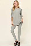 Double Take Full Size Round Neck Dropped Shoulder T-Shirt and Leggings Set - Trendsi - Flyclothing LLC