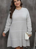 Plus Size Round Neck Long Sleeve Sweater Dress - Trendsi - Flyclothing LLC