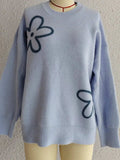 Flower Round Neck Long Sleeve Sweater - Trendsi - Flyclothing LLC