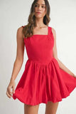 MABLE Poplin Square Neckline Bubble Mini Dress - Trendsi - Flyclothing LLC
